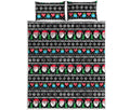 Pixel Christmas Santa Claus Print Quilt Bed Set