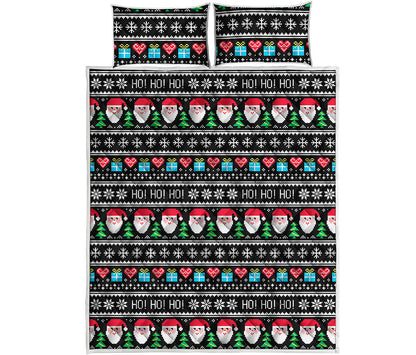 Pixel Christmas Santa Claus Print Quilt Bed Set