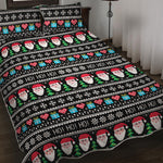 Pixel Christmas Santa Claus Print Quilt Bed Set