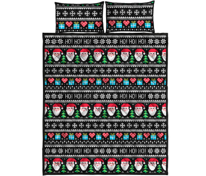 Pixel Christmas Santa Claus Print Quilt Bed Set