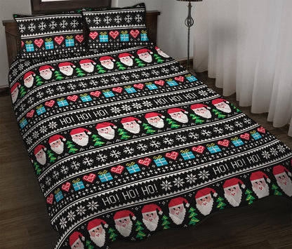 Pixel Christmas Santa Claus Print Quilt Bed Set