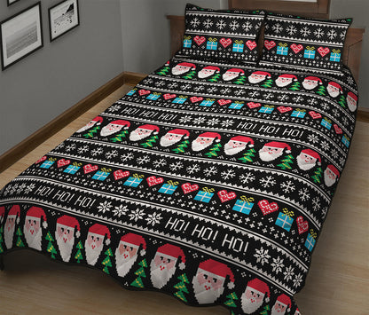Pixel Christmas Santa Claus Print Quilt Bed Set