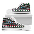 Pixel Christmas Santa Claus Print White High Top Sneakers