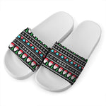 Pixel Christmas Santa Claus Print White Slide Sandals