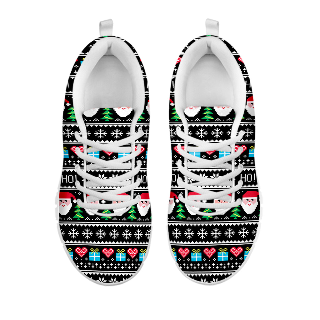 Pixel Christmas Santa Claus Print White Sneakers