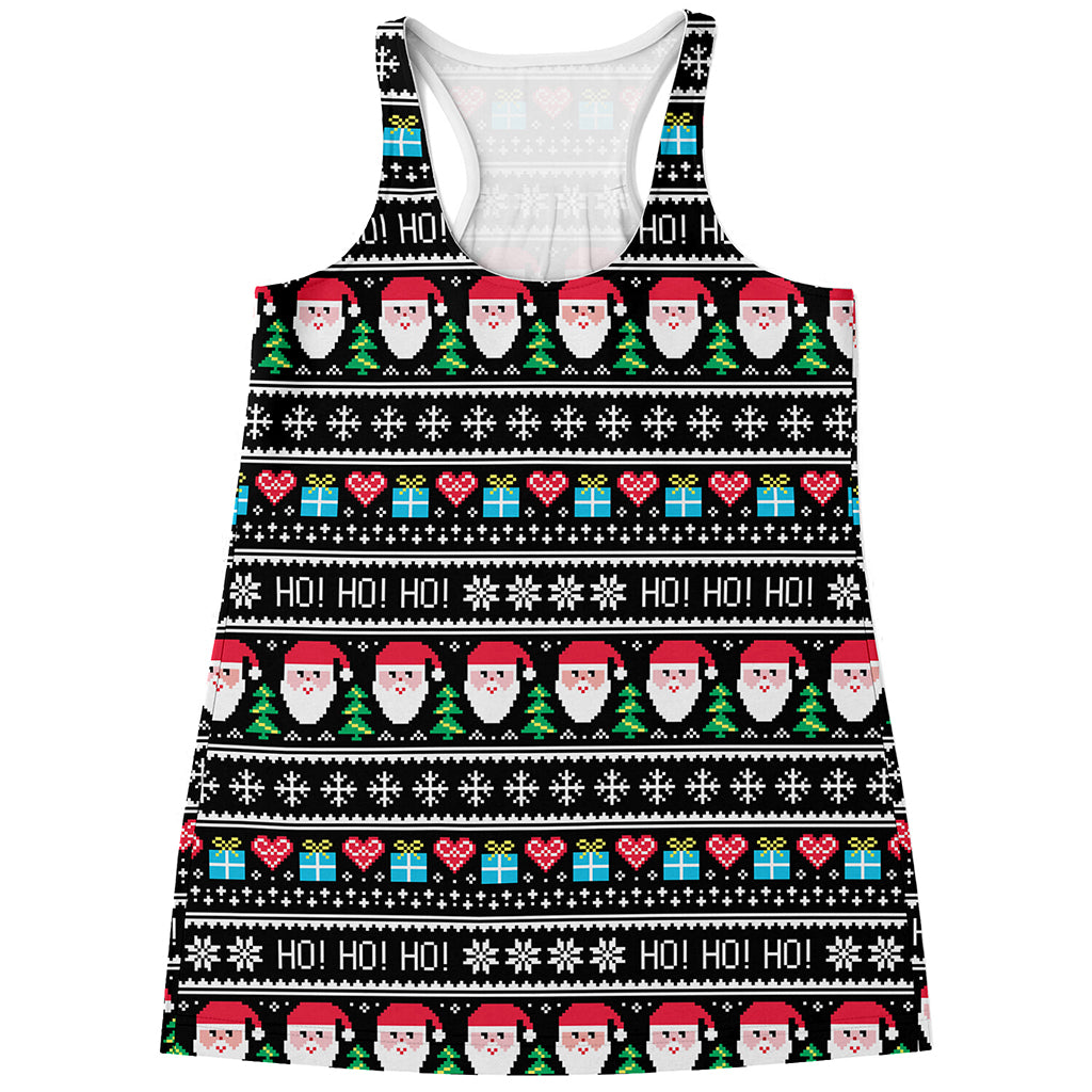 Pixel Christmas Santa Claus Print Women's Racerback Tank Top