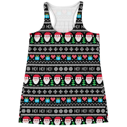 Pixel Christmas Santa Claus Print Women's Racerback Tank Top