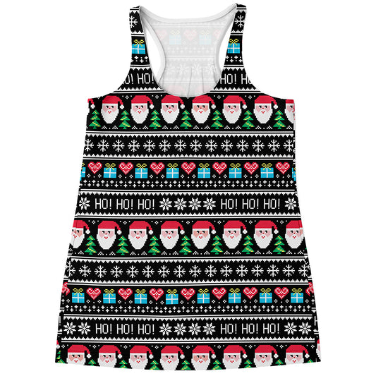 Pixel Christmas Santa Claus Print Women's Racerback Tank Top