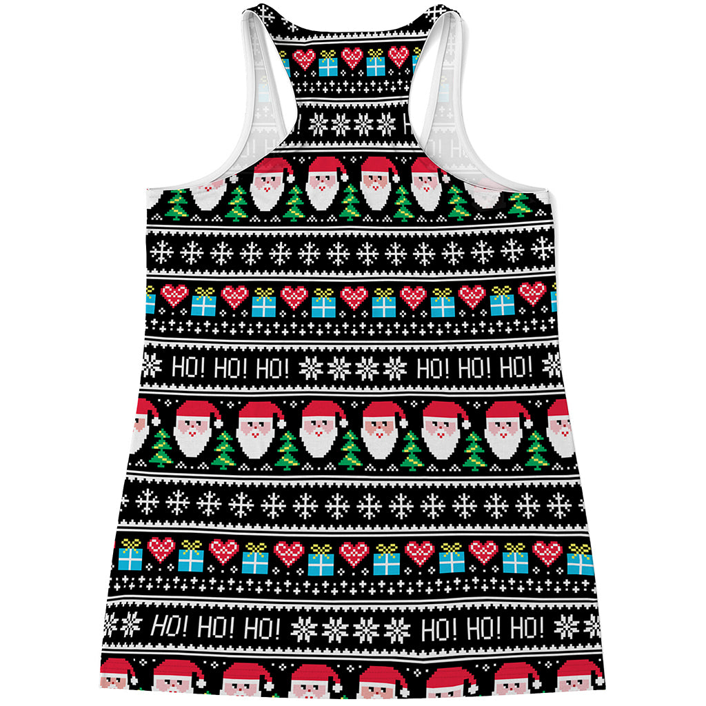 Pixel Christmas Santa Claus Print Women's Racerback Tank Top