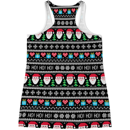 Pixel Christmas Santa Claus Print Women's Racerback Tank Top