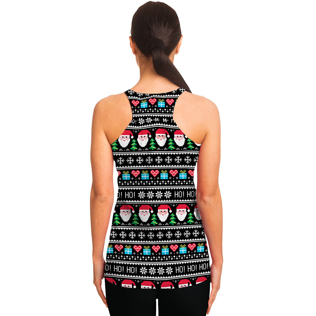 Pixel Christmas Santa Claus Print Women's Racerback Tank Top