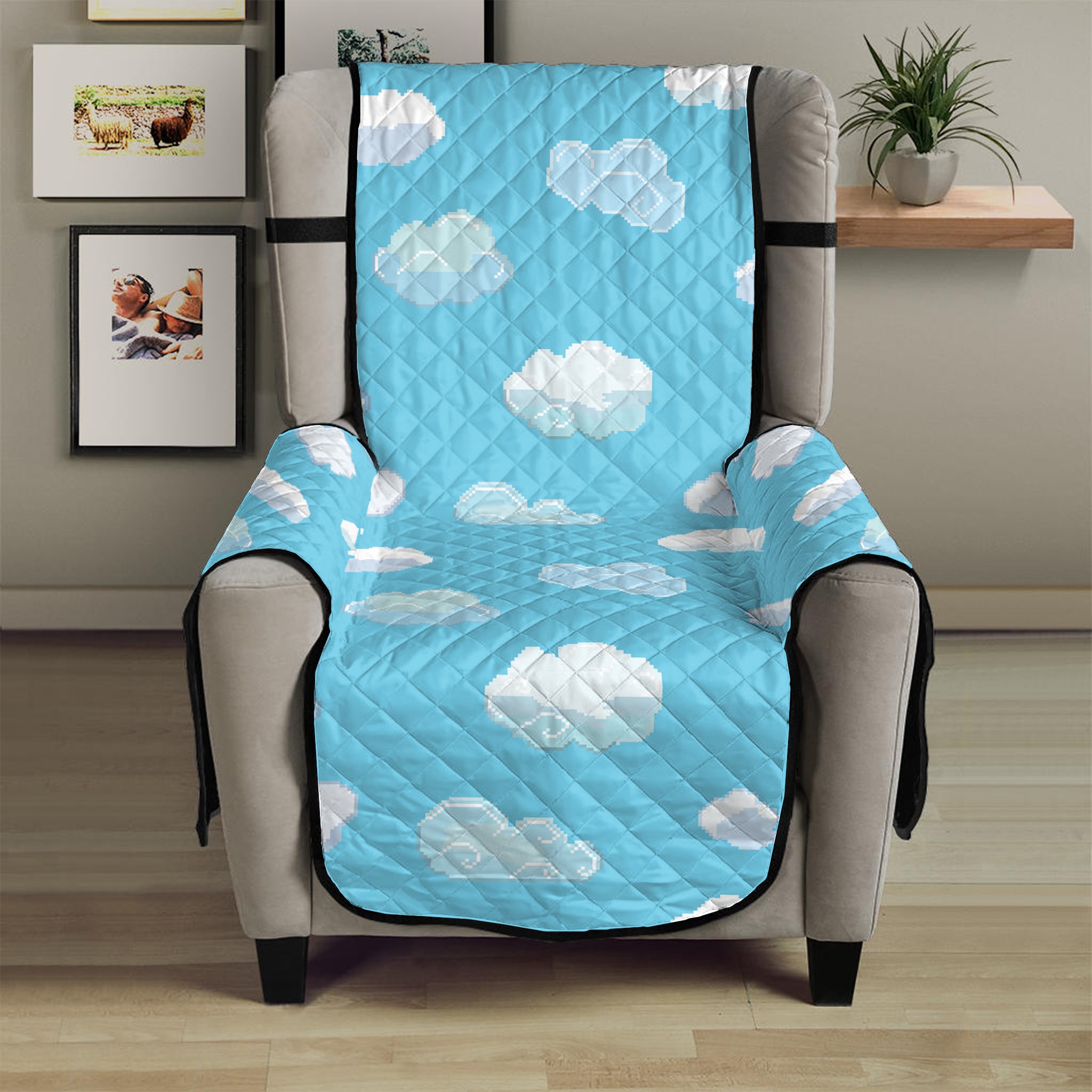 Pixel Cloud Pattern Print Armchair Protector