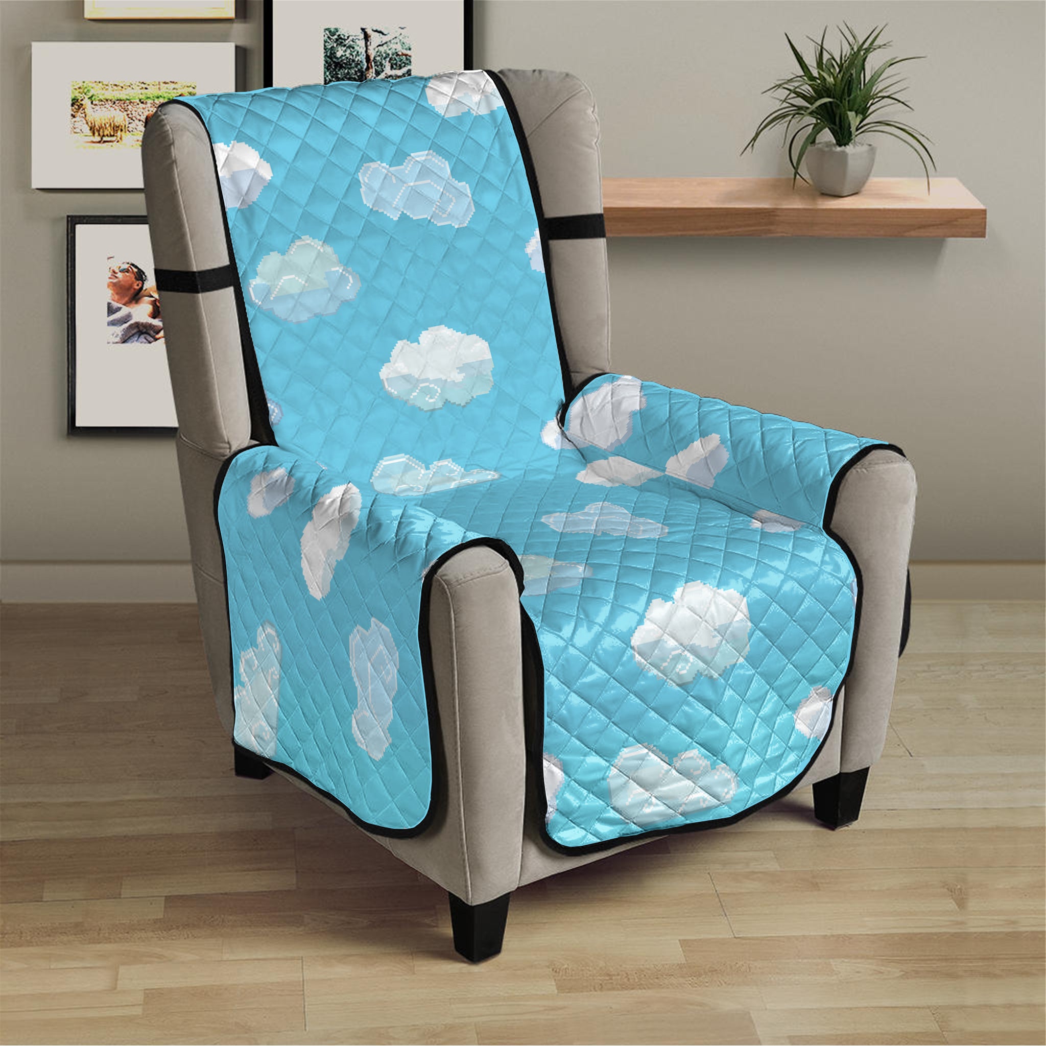 Pixel Cloud Pattern Print Armchair Protector