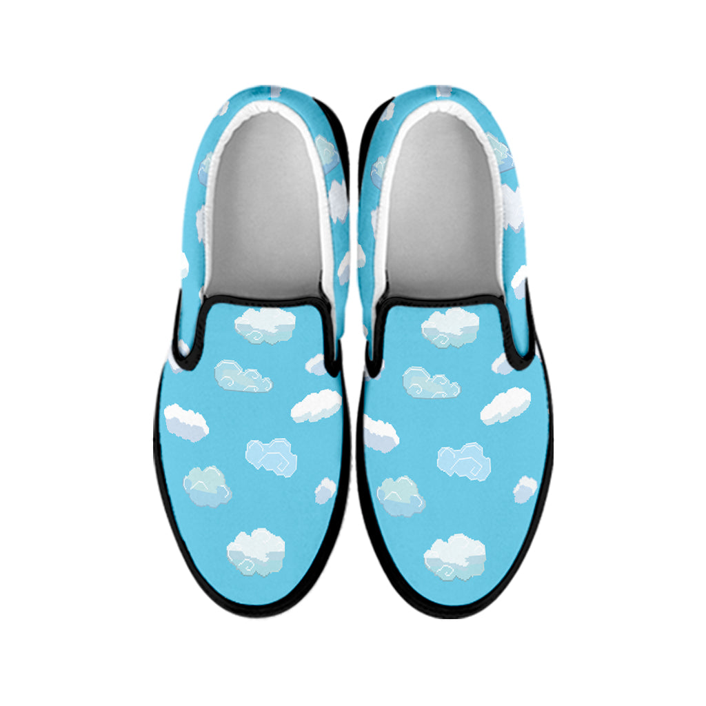 Pixel Cloud Pattern Print Black Slip On Shoes