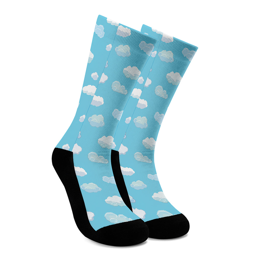 Pixel Cloud Pattern Print Crew Socks