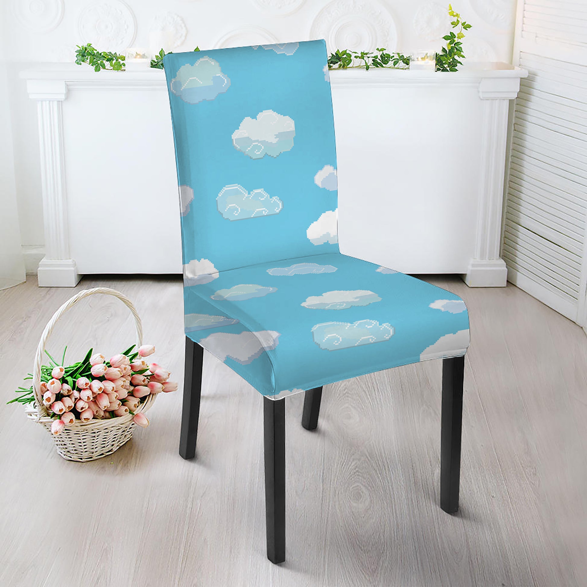 Pixel Cloud Pattern Print Dining Chair Slipcover
