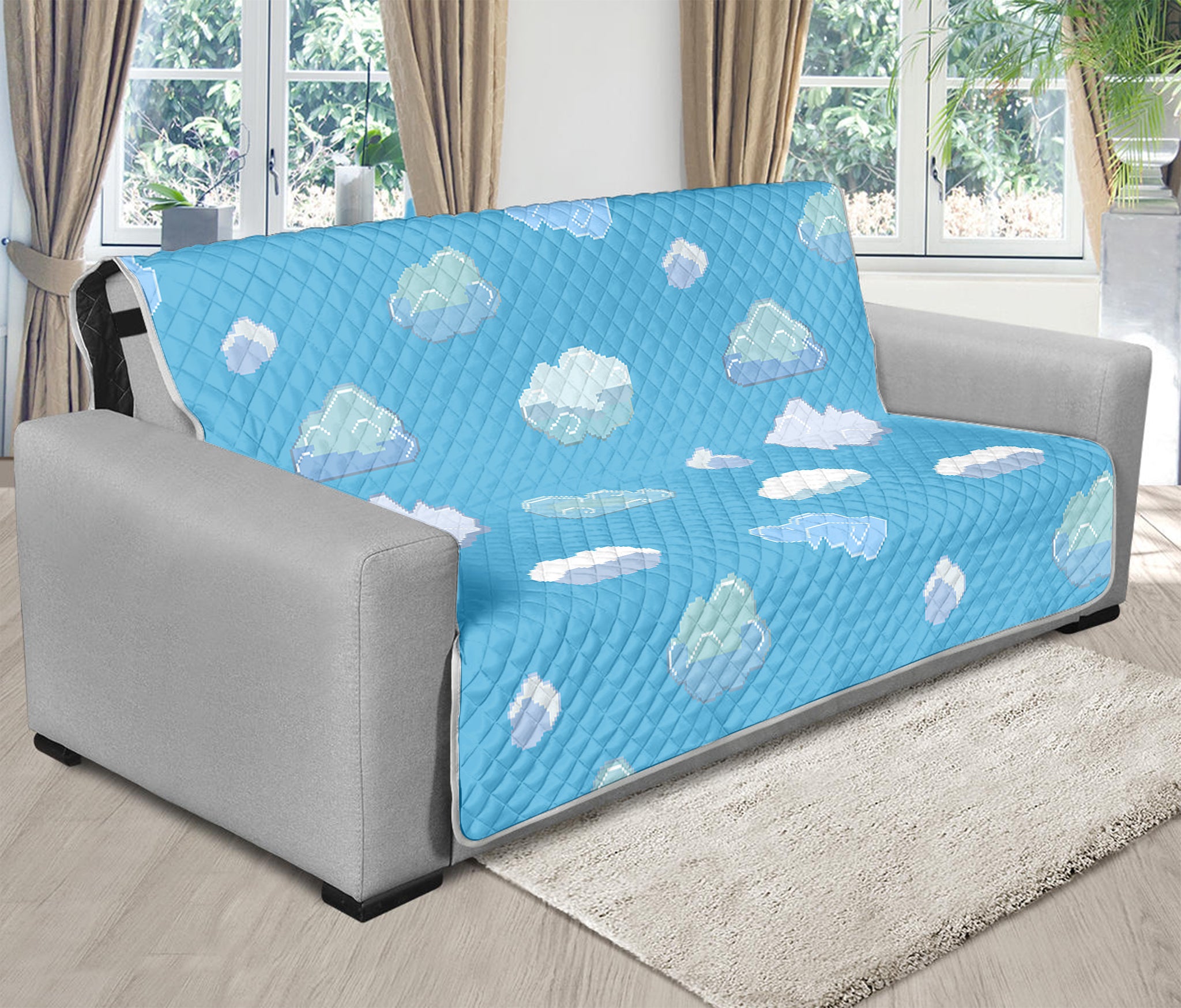 Pixel Cloud Pattern Print Futon Protector