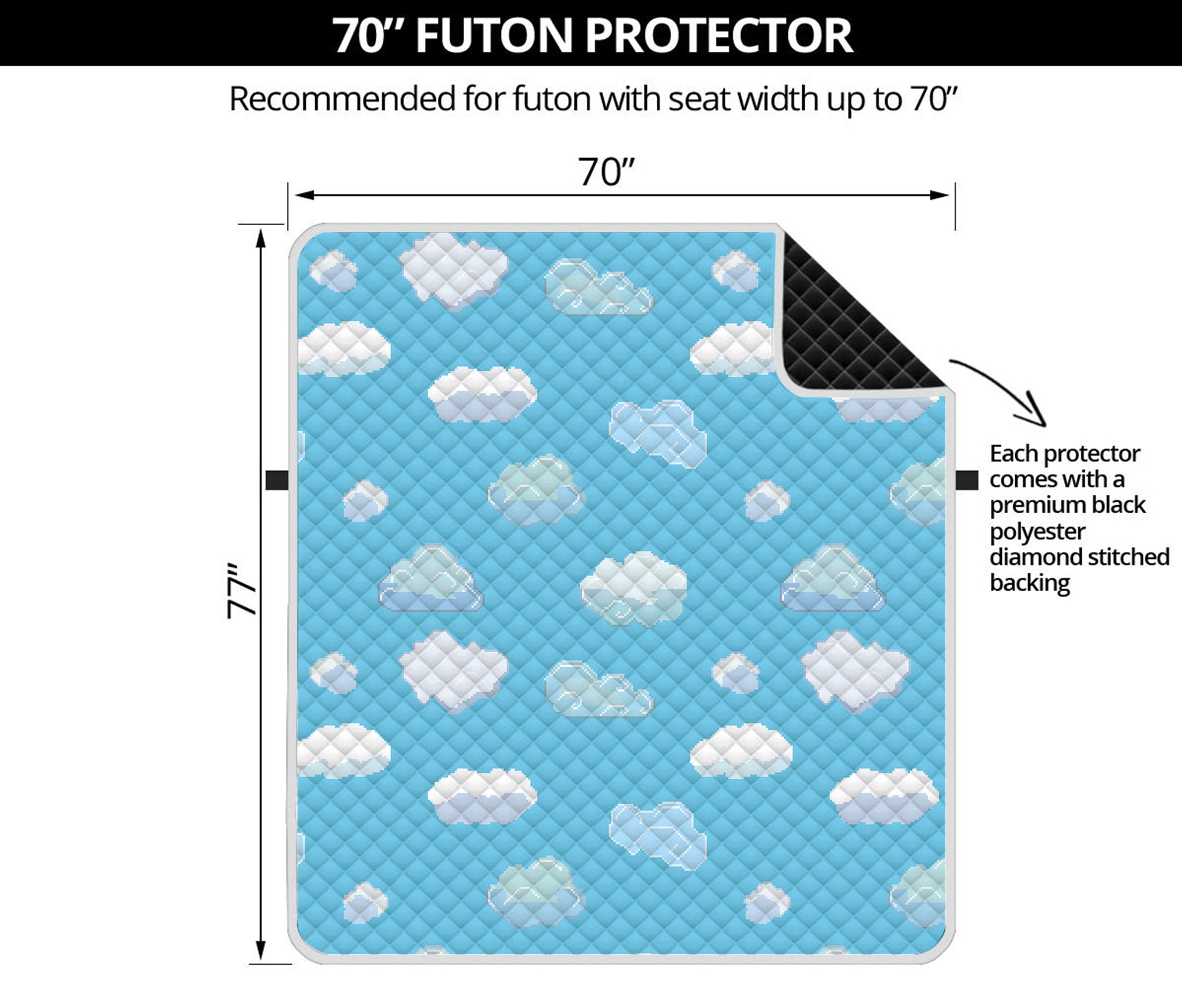 Pixel Cloud Pattern Print Futon Protector