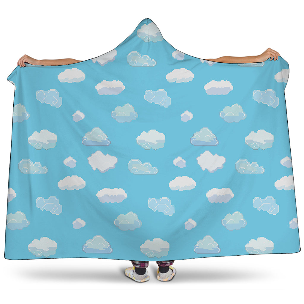 Pixel Cloud Pattern Print Hooded Blanket