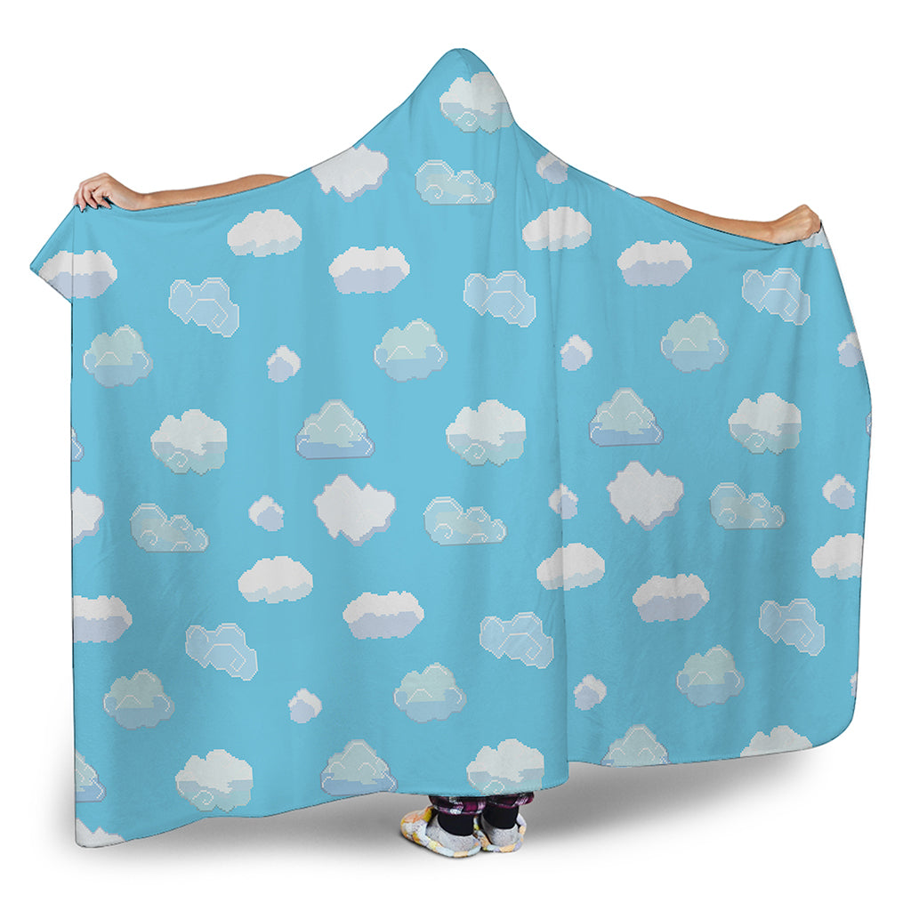 Pixel Cloud Pattern Print Hooded Blanket