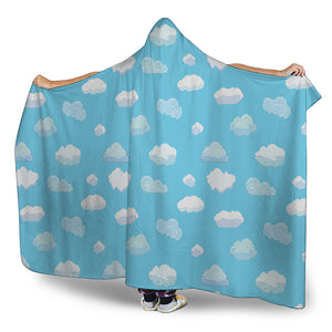 Pixel Cloud Pattern Print Hooded Blanket