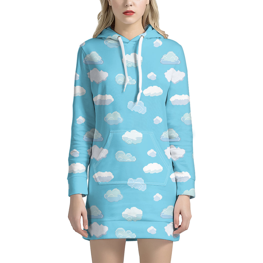 Pixel Cloud Pattern Print Hoodie Dress