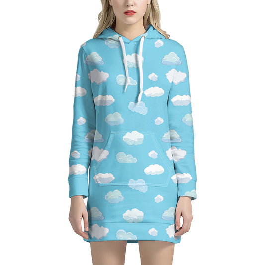 Pixel Cloud Pattern Print Hoodie Dress