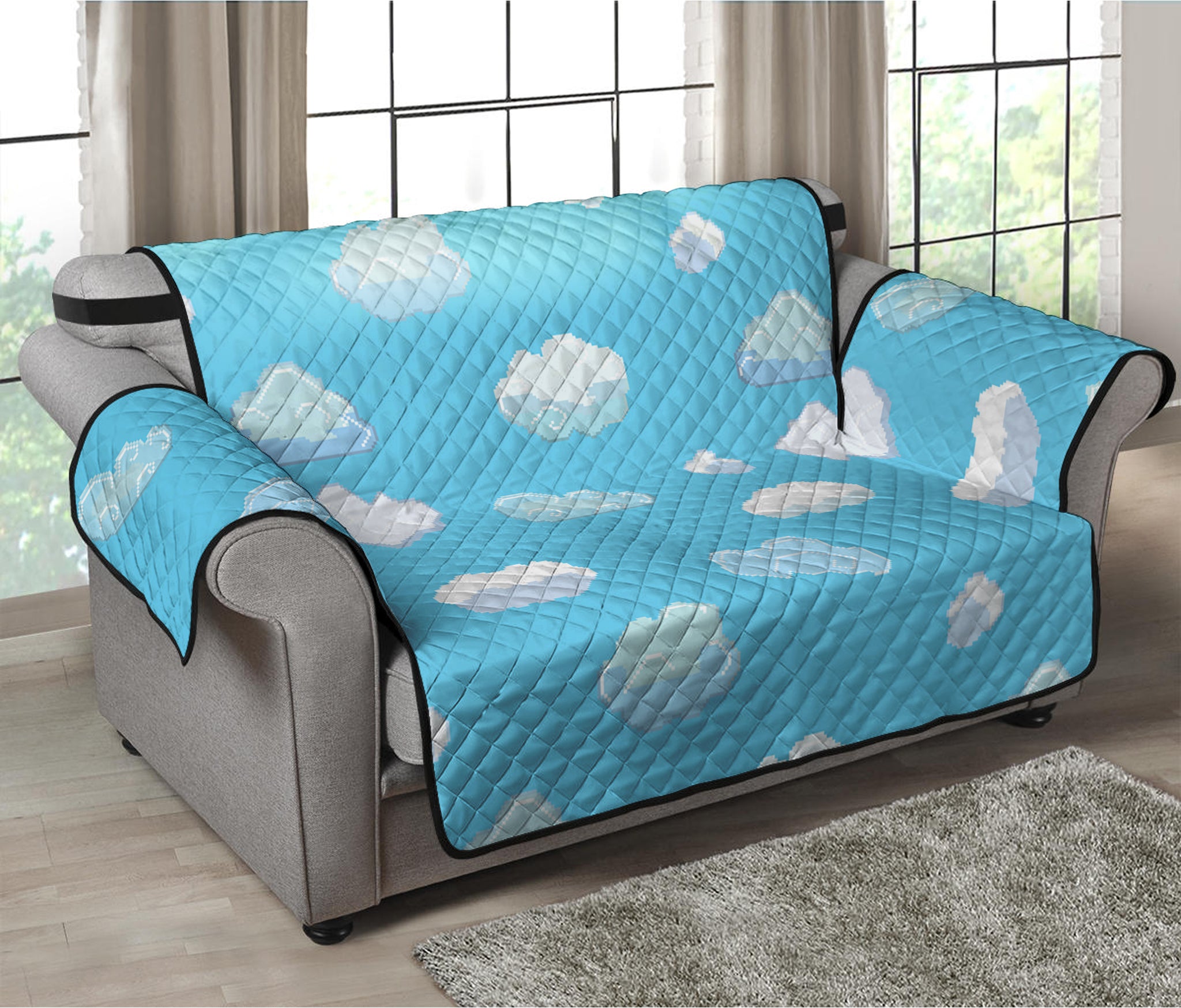 Pixel Cloud Pattern Print Loveseat Protector