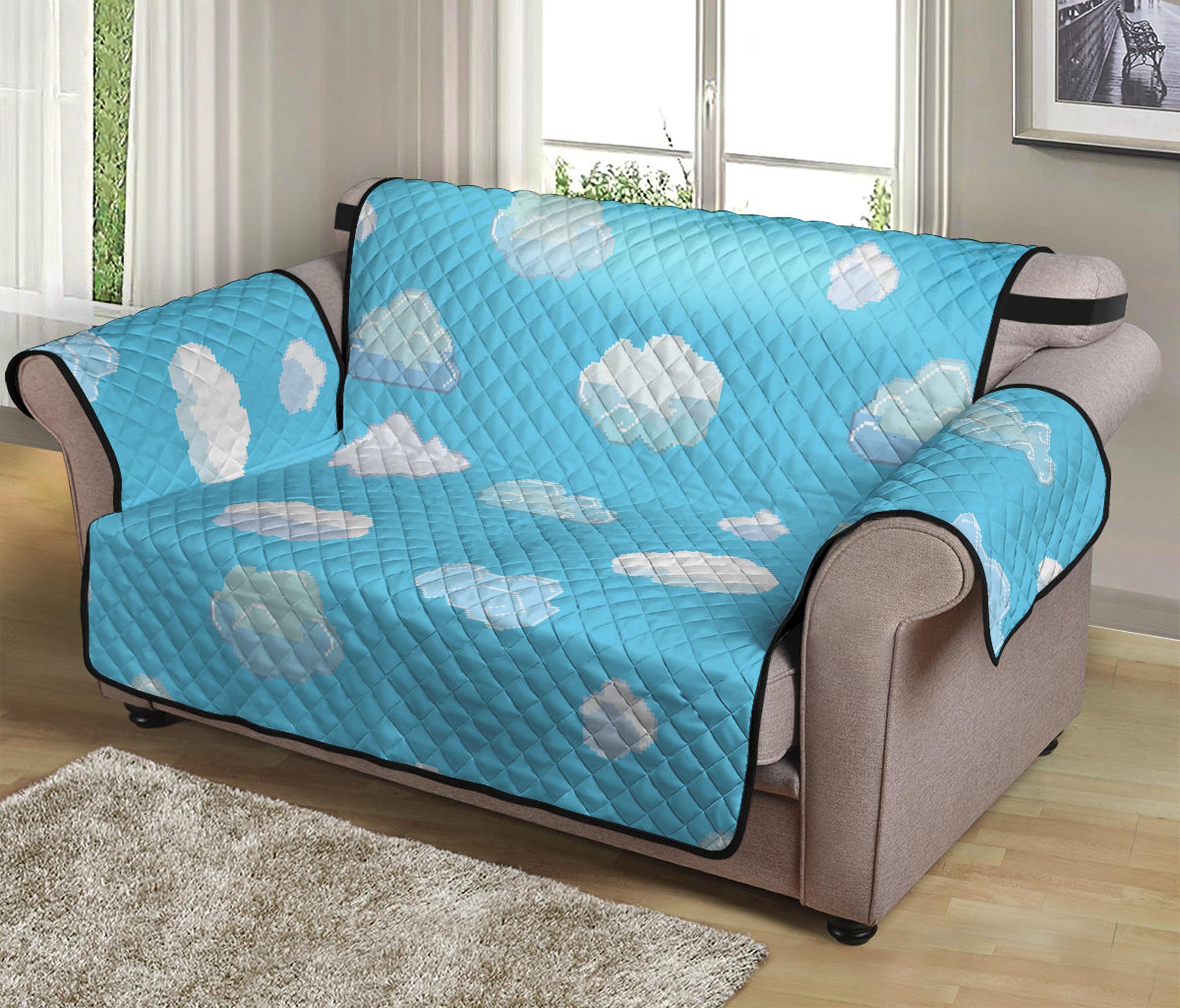 Pixel Cloud Pattern Print Loveseat Protector