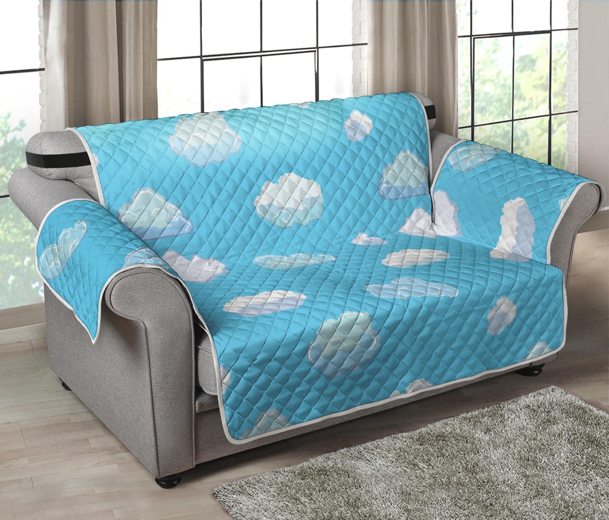 Pixel Cloud Pattern Print Loveseat Protector