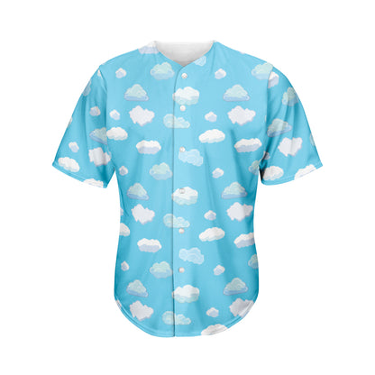 Pixel Cloud Pattern Print Men's Baseball Jersey