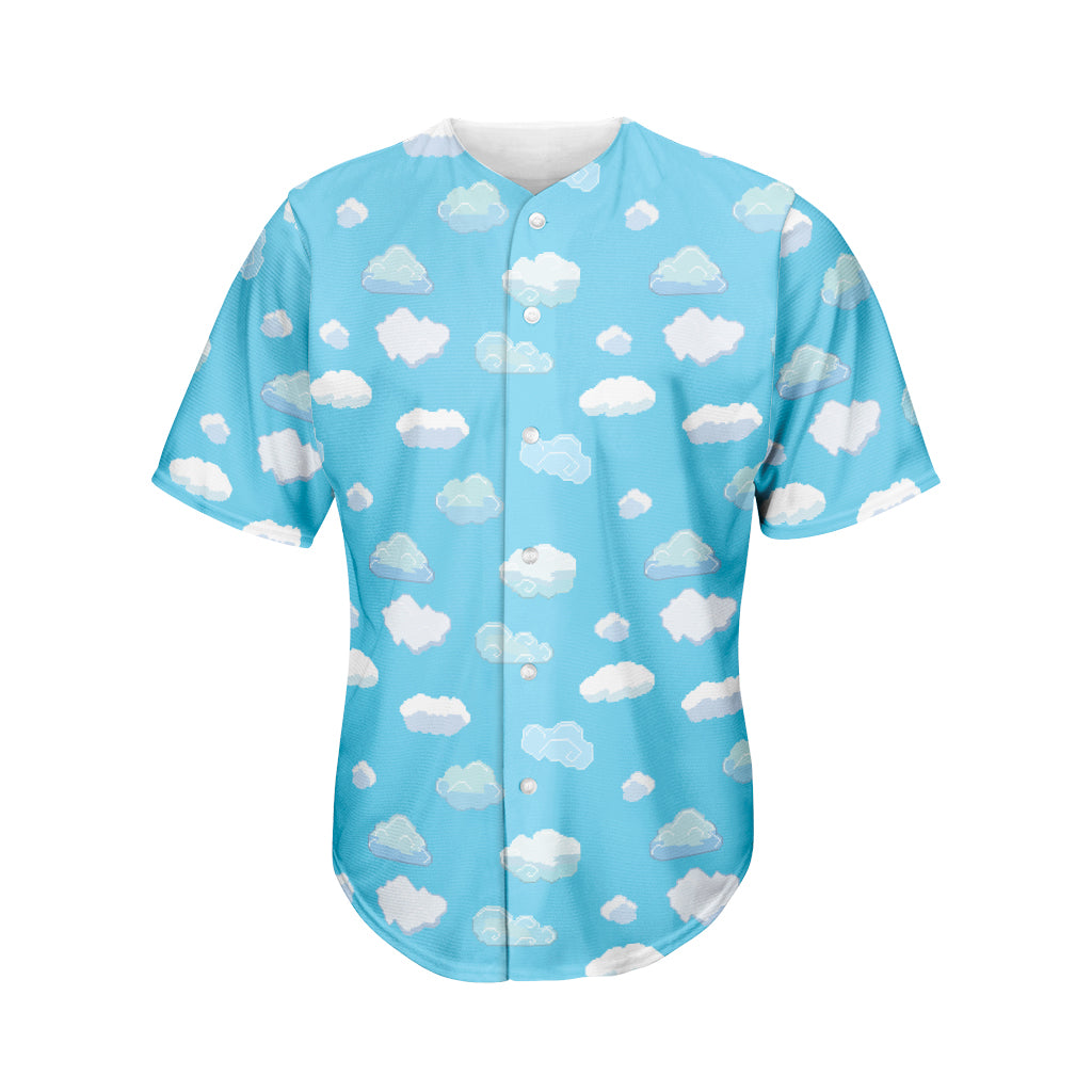 Pixel Cloud Pattern Print Men's Baseball Jersey