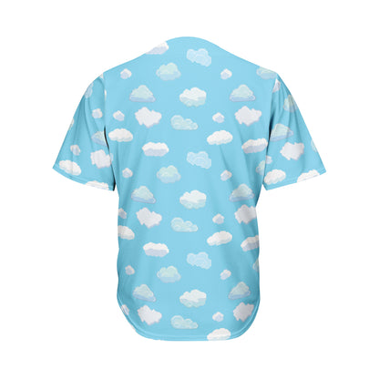 Pixel Cloud Pattern Print Men's Baseball Jersey