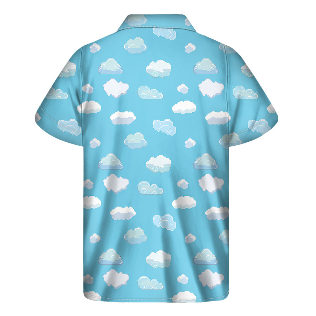 Pixel Cloud Pattern Print Men's Short Sleeve Shirt
