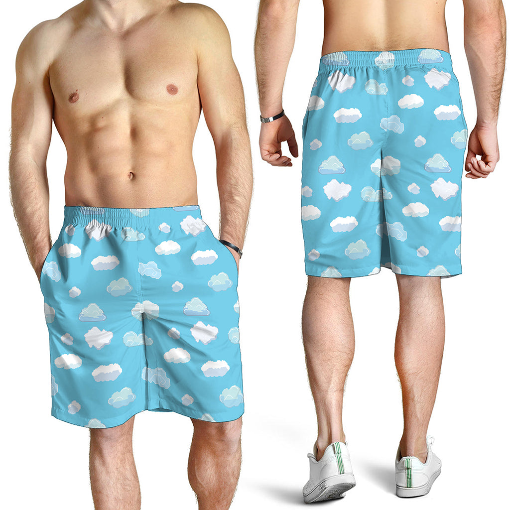 Pixel Cloud Pattern Print Men's Shorts