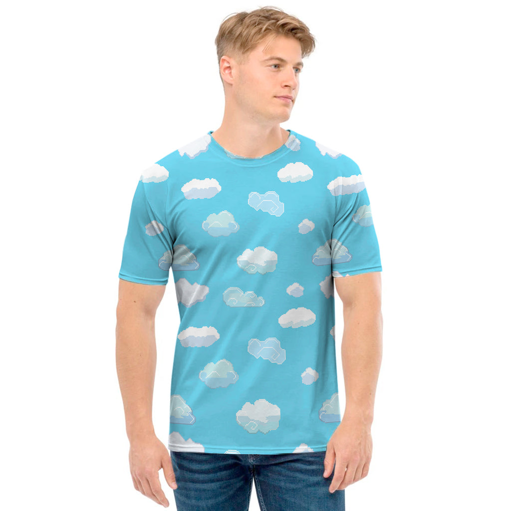Pixel Cloud Pattern Print Men's T-Shirt