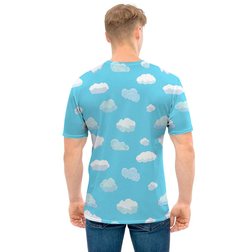 Pixel Cloud Pattern Print Men's T-Shirt