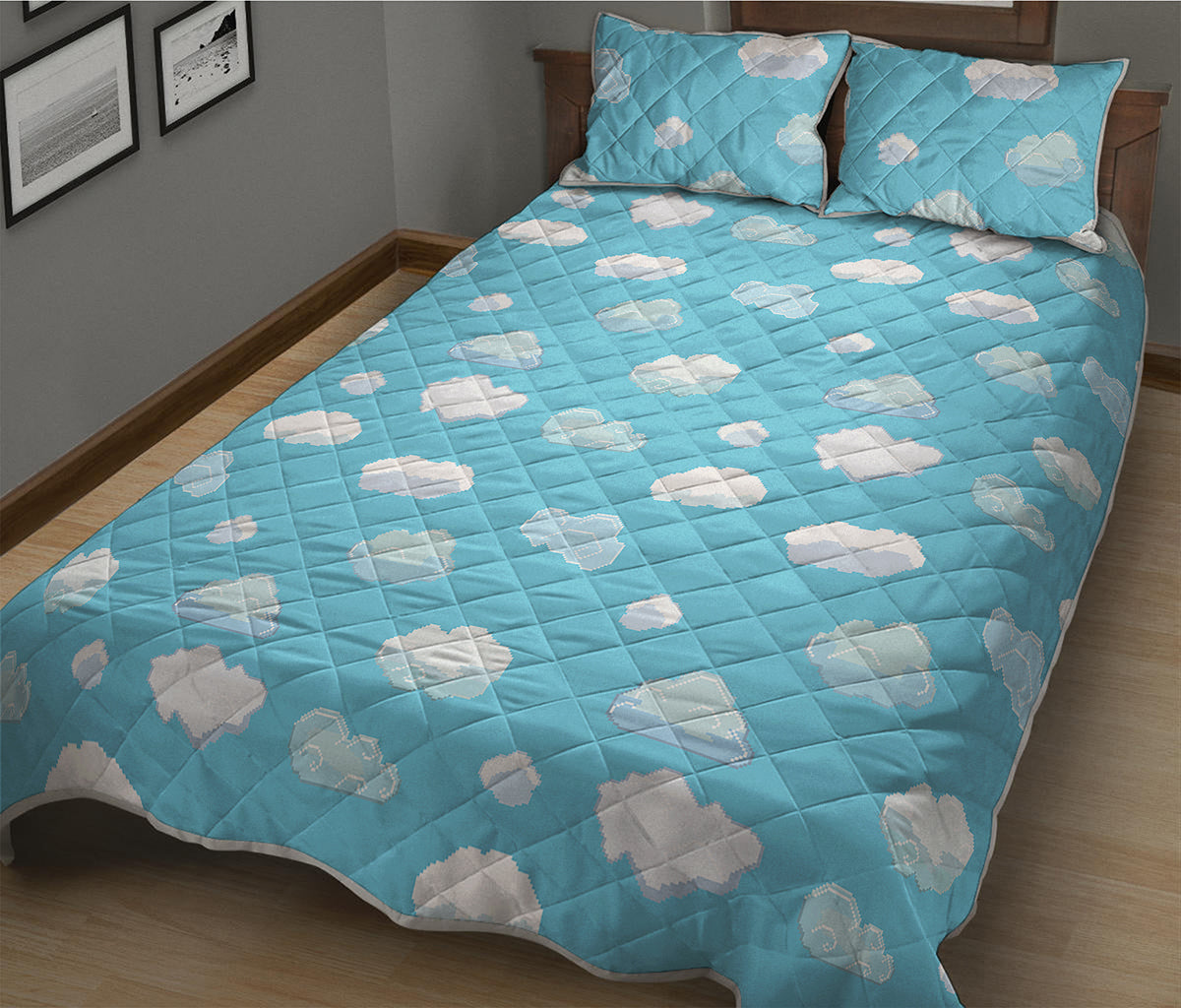 Pixel Cloud Pattern Print Quilt Bed Set