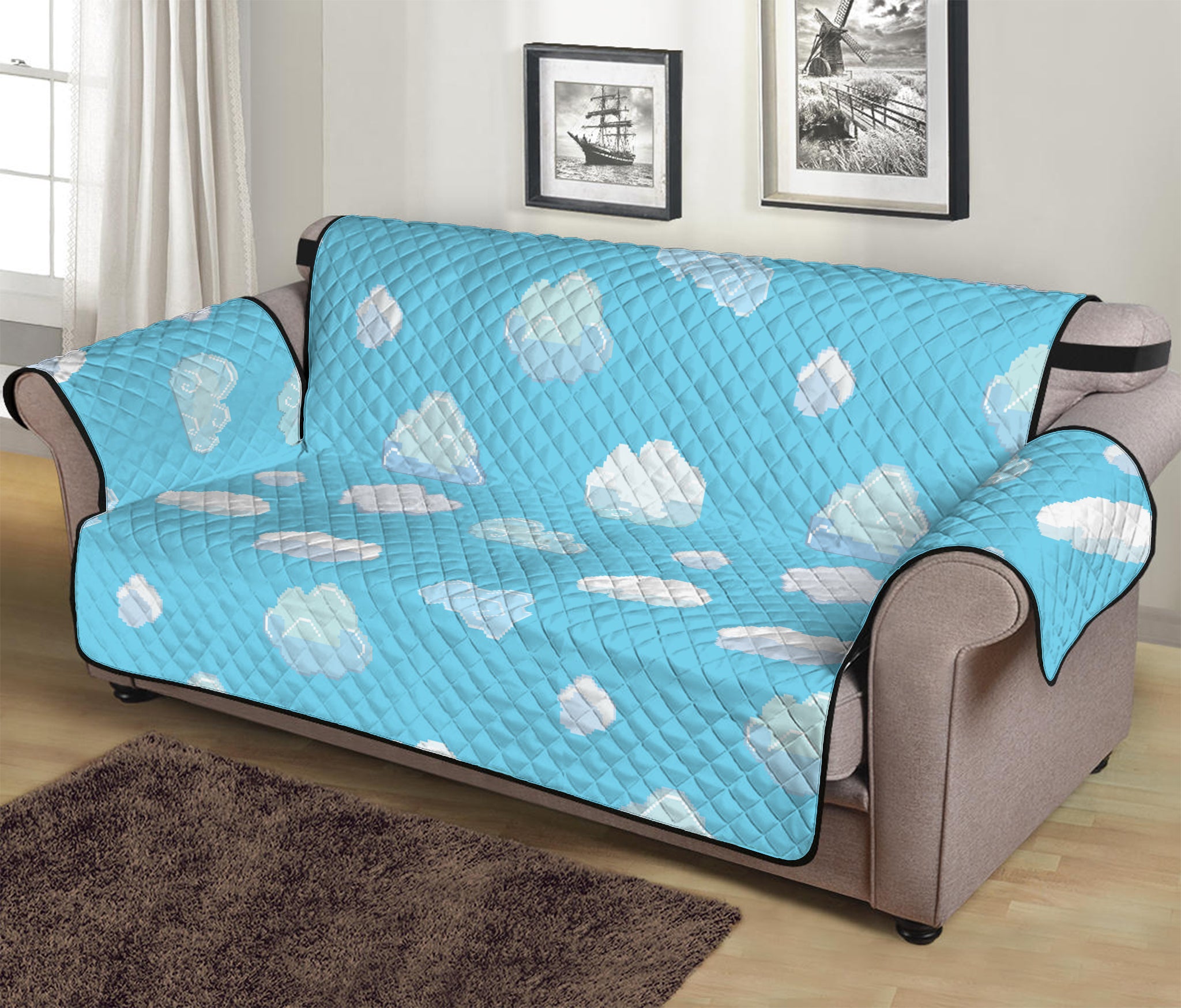 Pixel Cloud Pattern Print Sofa Protector