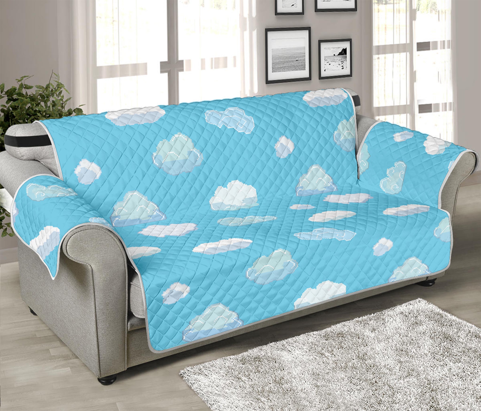 Pixel Cloud Pattern Print Sofa Protector