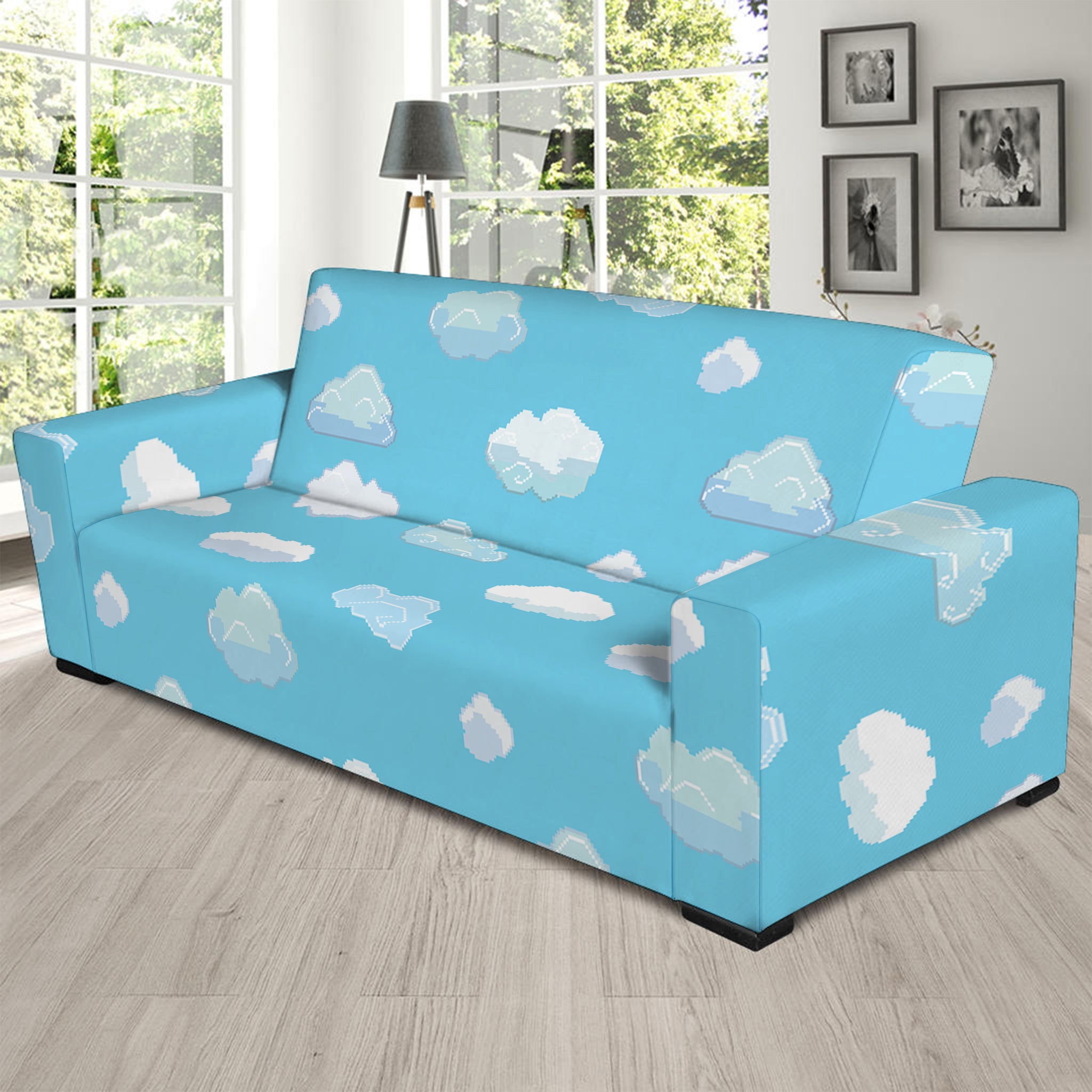 Pixel Cloud Pattern Print Sofa Slipcover