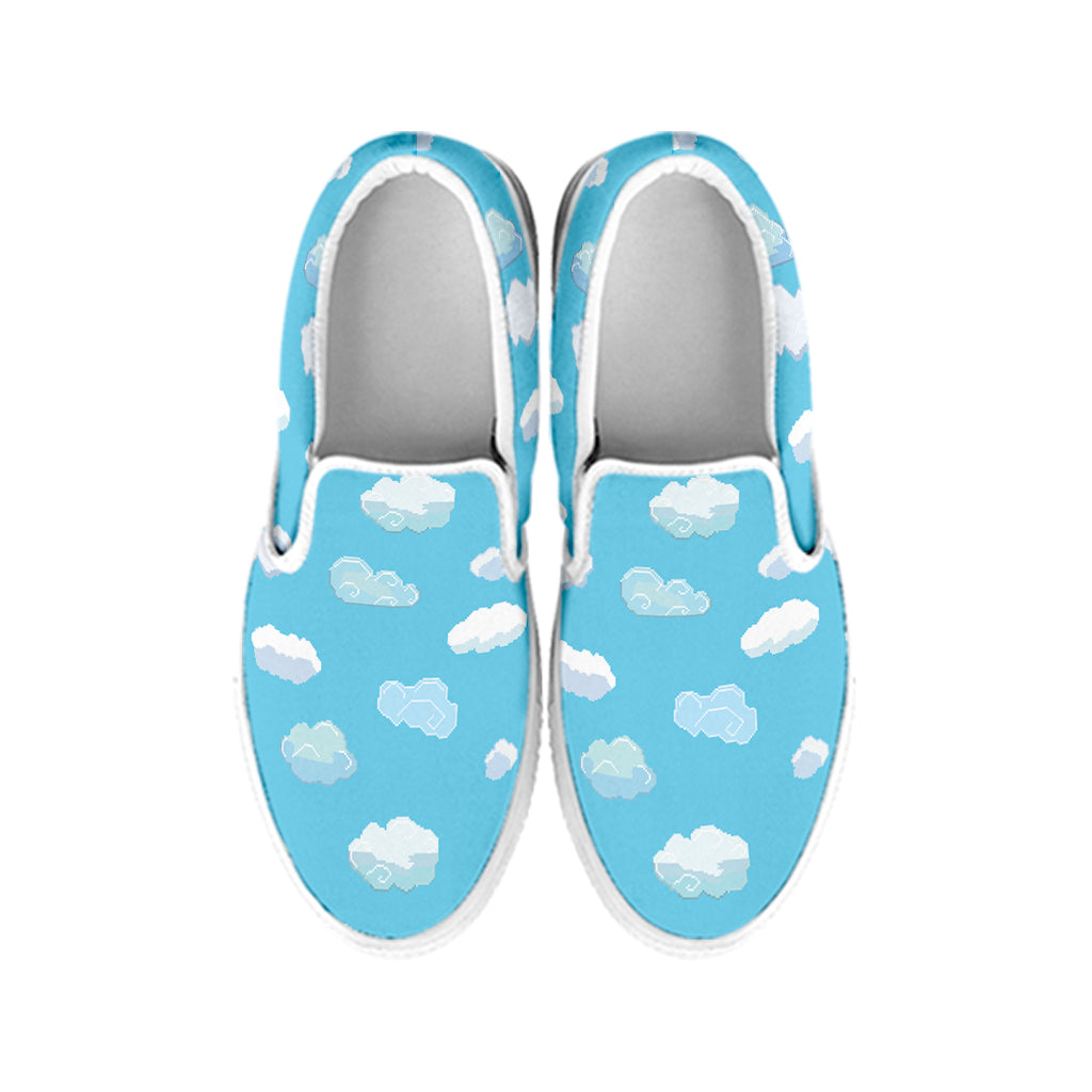 Pixel Cloud Pattern Print White Slip On Shoes