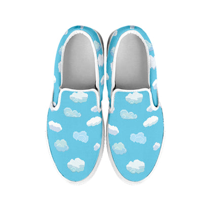 Pixel Cloud Pattern Print White Slip On Shoes
