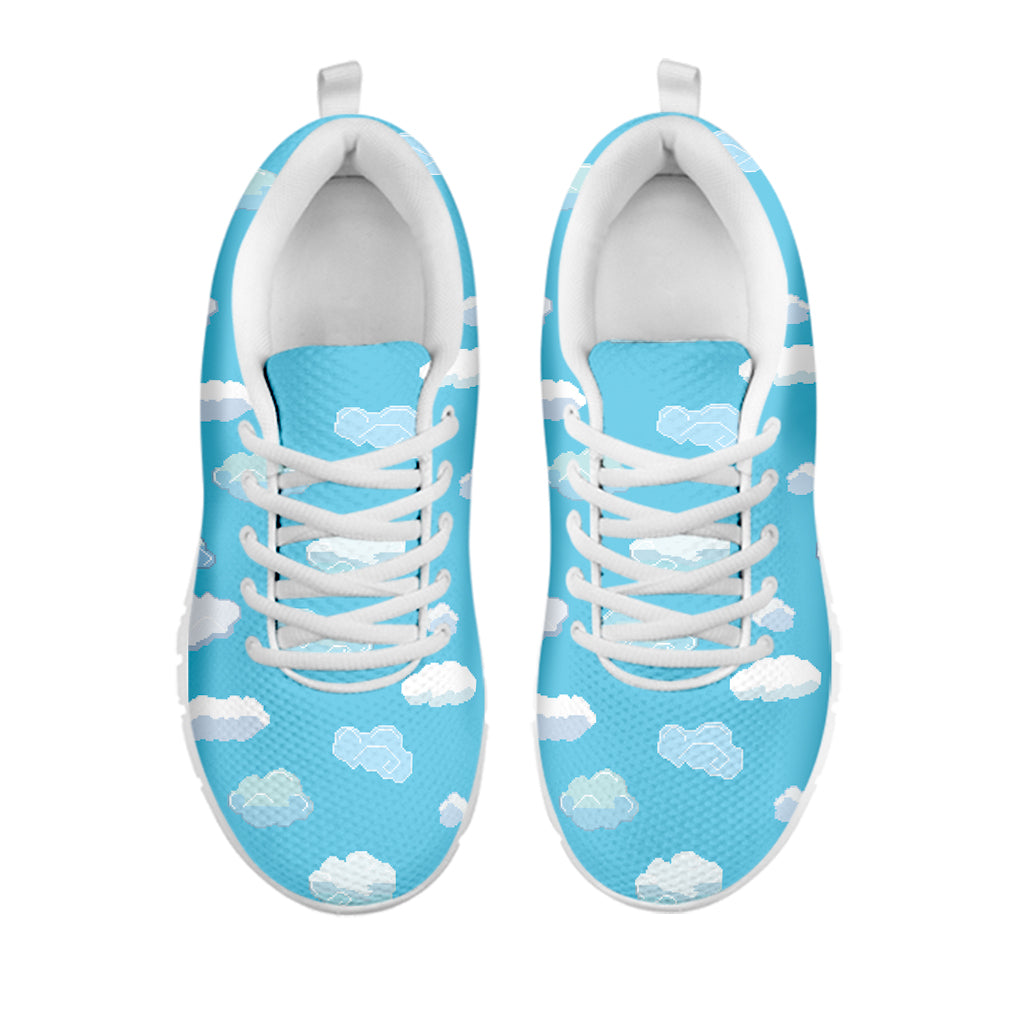 Pixel Cloud Pattern Print White Sneakers