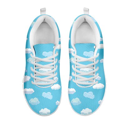 Pixel Cloud Pattern Print White Sneakers