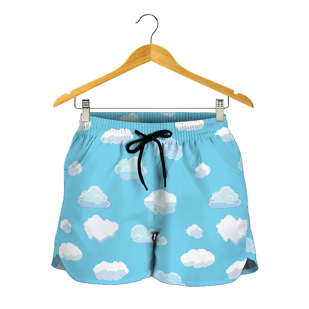 Pixel Cloud Pattern Print Women's Shorts