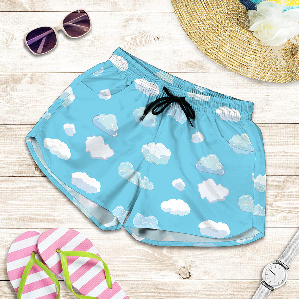 Pixel Cloud Pattern Print Women's Shorts