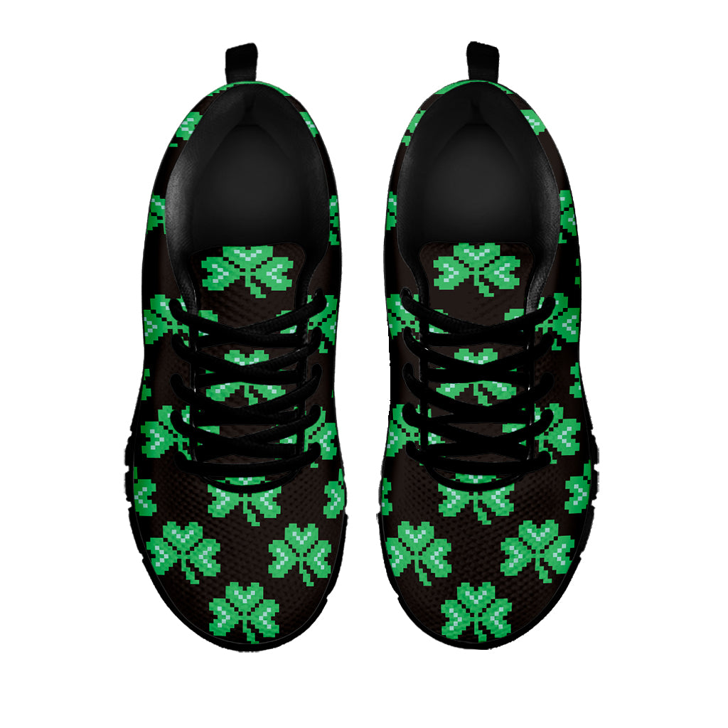 Pixel Clover St. Patrick's Day Print Black Sneakers