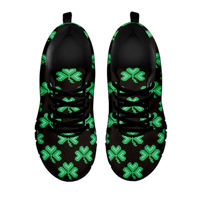 Pixel Clover St. Patrick's Day Print Black Sneakers