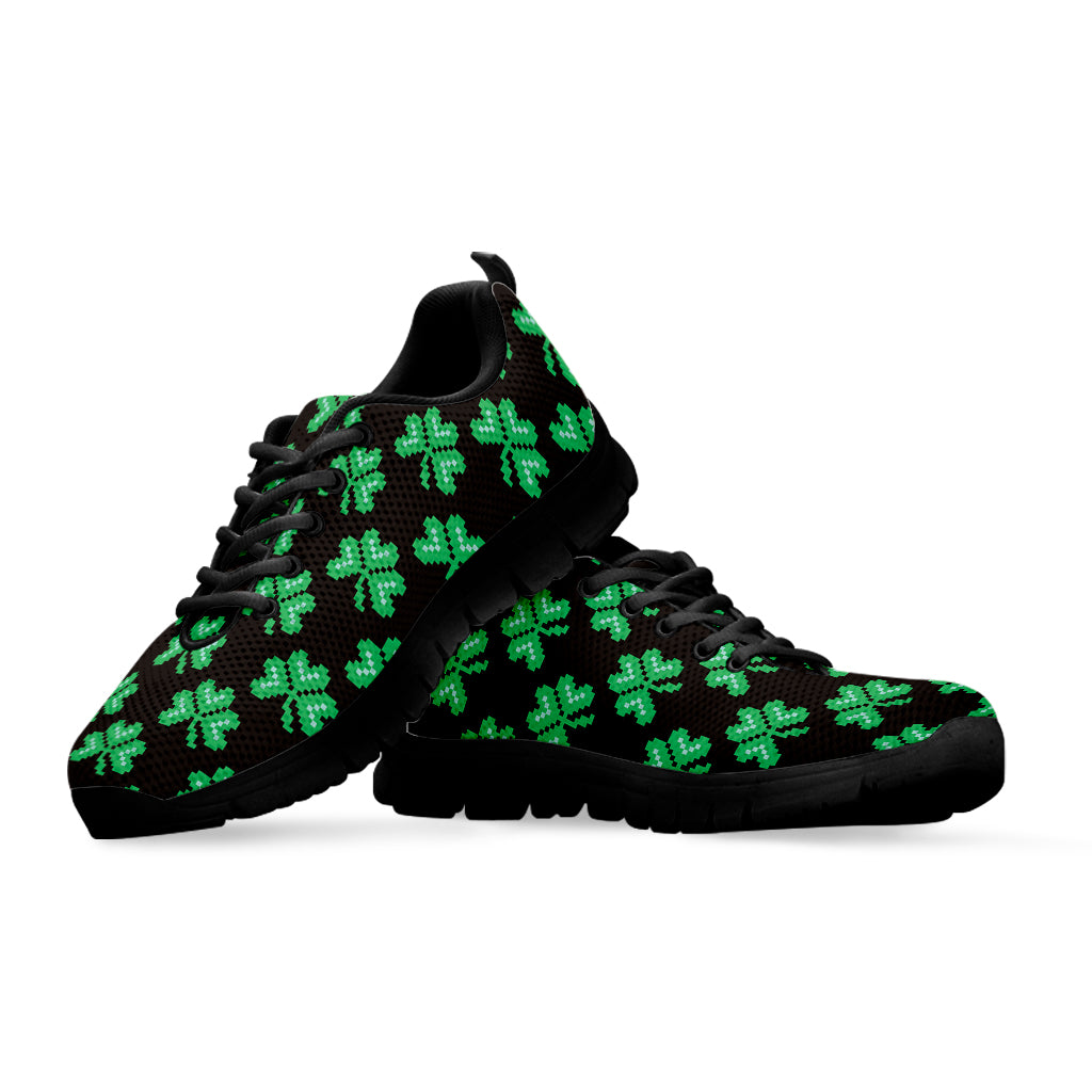 Pixel Clover St. Patrick's Day Print Black Sneakers